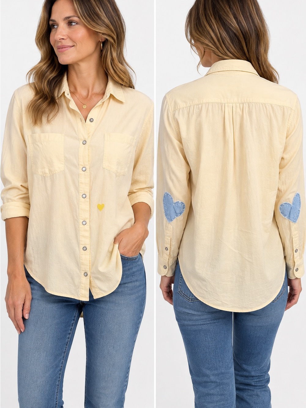 Kerri Rosenthal Elbow Heart Cream Button Up Shirt Size S